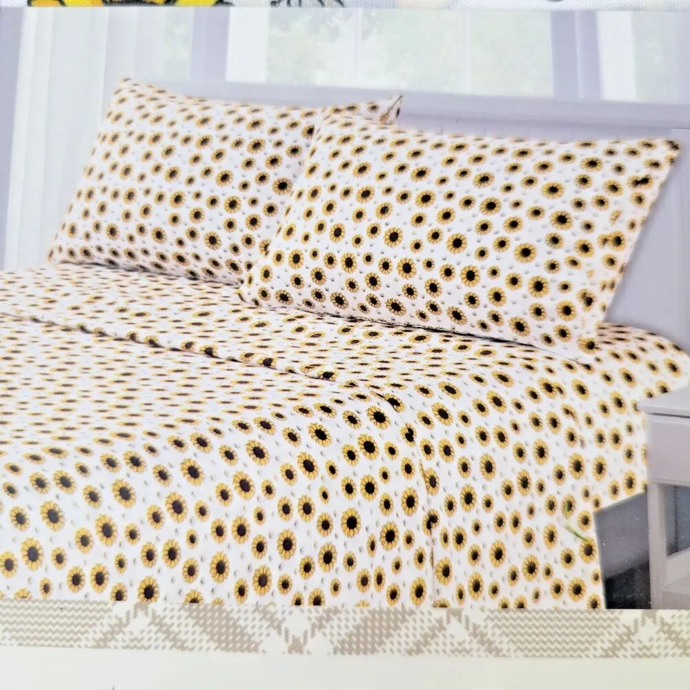 Sunflowers Honey Bees 4pc QUEEN Sheets Set Harvest Fall Sunflower Field Garden